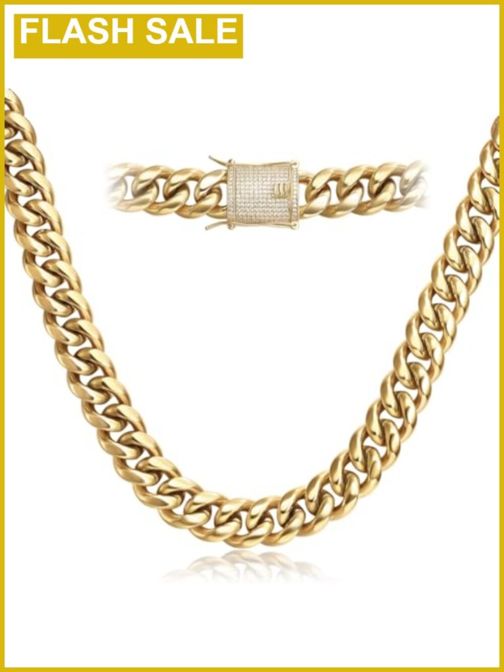 Men's 14k Gold Plated Cuban Link Chain Necklace with Lab Diamond Clasp